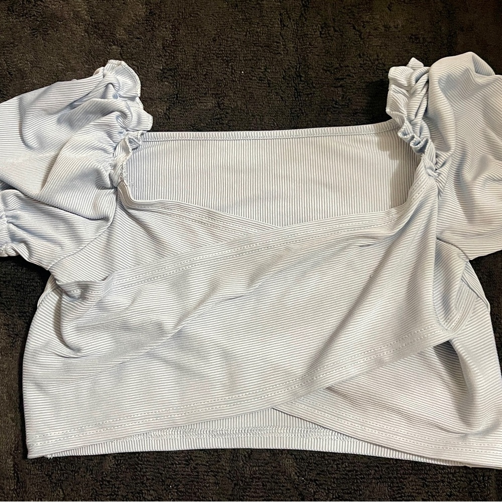 Elegant Light Blue Puff Sleeve Top